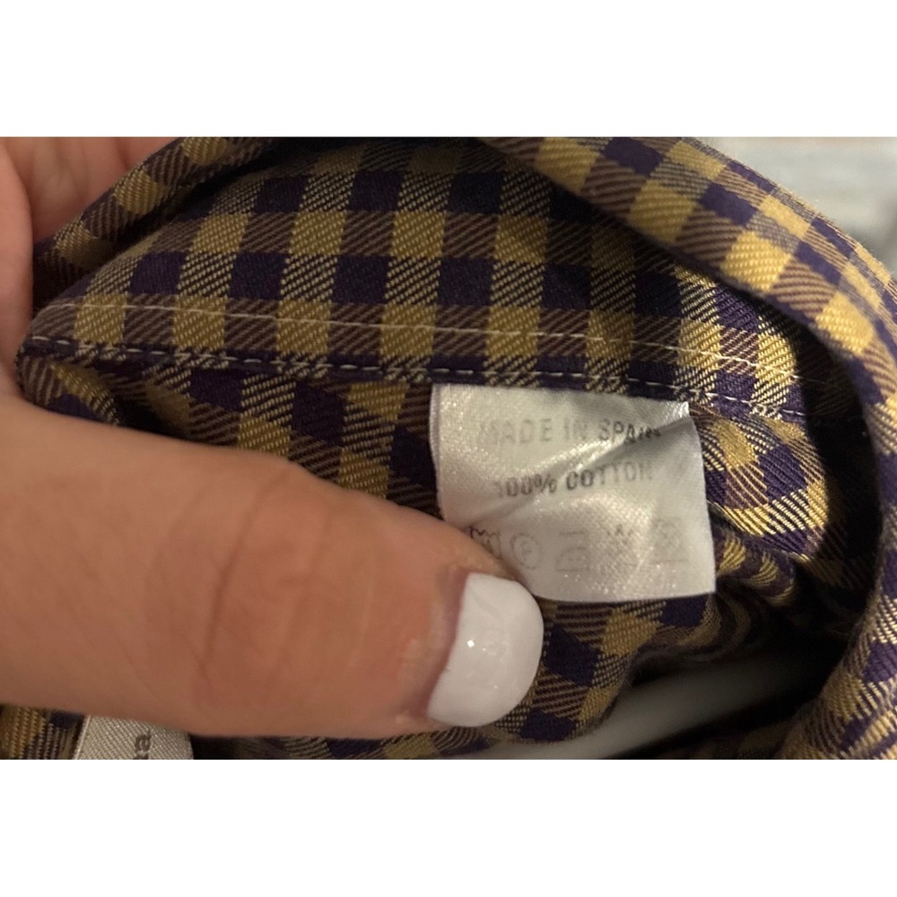 Ermenegildo Zegna Soft Mens Brown Blue Gingham Check Cotton Button Down Sz 16.5 - Picture 6 of 9